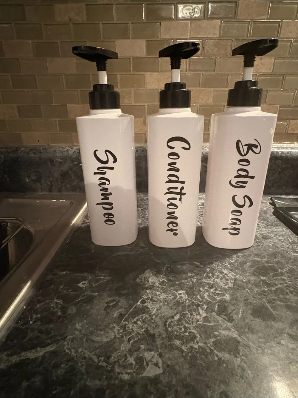 White Pump Bottle Set for Shampoo, Conditioner, Body Soap